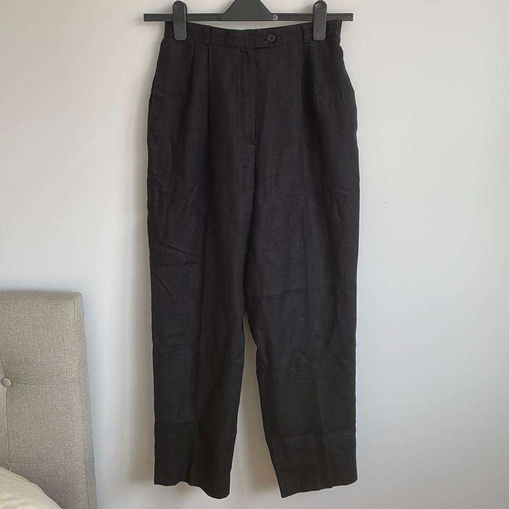 Talbots High Waisted Peg Trousers - Irish Linen in Black